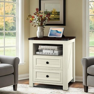 Dyonery Modern Wood End Table with Charging Station,Rustic 18 Inch Bedside Table with 2 Storage Drawers and Open Shelf,  for Bedroom,Living Room - 1 of 4