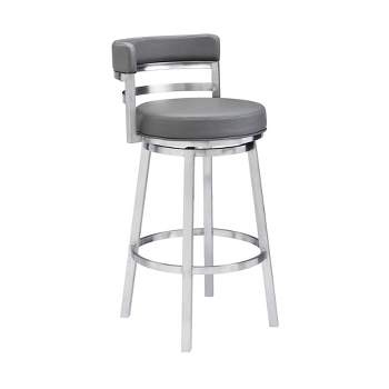 30" Madrid Faux Leather Stainless Steel Barstool Gray - Armen Living