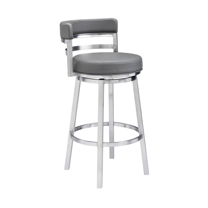 30&#34; Madrid Faux Leather Stainless Steel Barstool Gray - Armen Living, 1 of 9