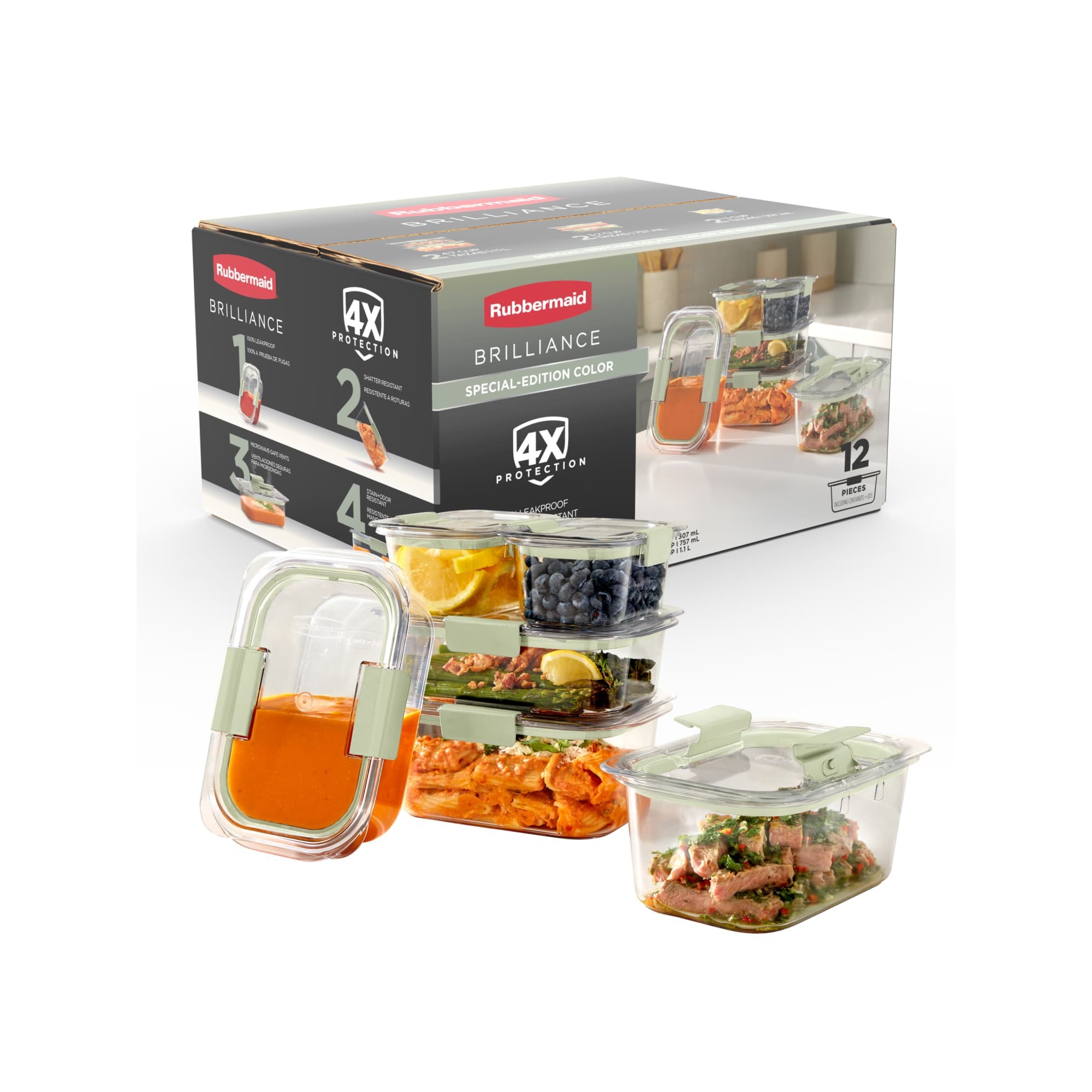 Rubbermaid Brilliance 12pc Food Storage Container Set Sage Green