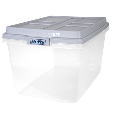Hefty 72 Quart Hi-Rise Storage Bin with Lid, Stackable Plastic Container Tote for Home, Office, and Classroom Organization, 6 Pack, Quarry Gray