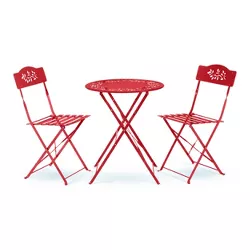 3pc Steel Bistro Set with Folding Table and Chairs Red - Alpine Corporation