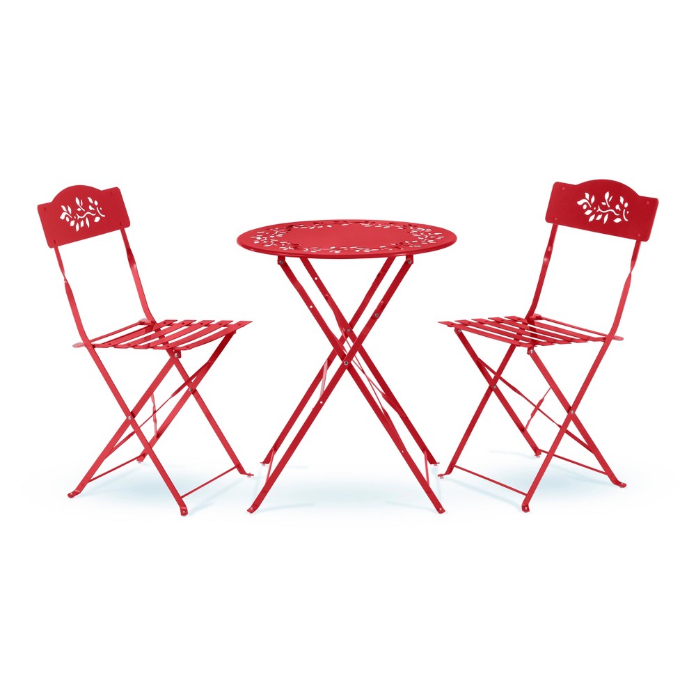 Photos - Garden Furniture 3pc Steel Bistro Set with Folding Table and Chairs Red - Alpine Corporatio