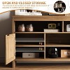 Homhougo Boho TV Stand for TV up to 65 Inch, 58"Modern Rattan Entertainment Center with Storage and Adjustable Shelves, Oak - 4 of 4