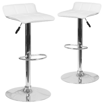 Emma and Oliver 2 Pack Contemporary Vinyl Adjustable Height Barstool with Quilted Wave Seat and Chrome Base
