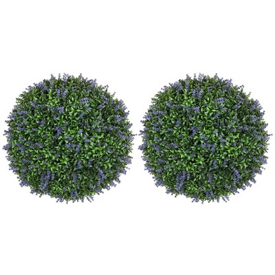 HOMCOM 16.5" Artificial Plant Topiary Balls, Set of 2 Indoor Outdoor Fake Plants for Home Office, Living Room Decor