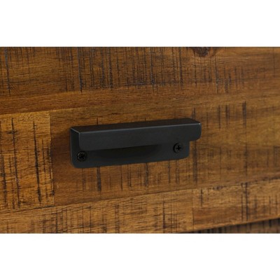Industrial Brown Acacia Wood and Metal Console Table with Storage
