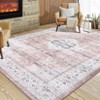 Faux Wool Boho Vintage Floral Printed Area Rug Ultra Thin Low Pile, Machine Washable Stain Resistant  Non Slip Non Shedding Pet Friendly Floor Rug - 2 of 4