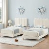 Twin Size Bed Frame w/Upholstered Headboard, Platform Bedframe Mattress Foundation for Kids, Strong Wood Slat Support, No Box Spring Needed - 4 of 4