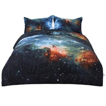 PiccoCasa Polyester Twin Galaxies All-season Reversible Comforter & Pillowcase Sets 3 Pcs