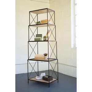 Gray Metal & Wood Four Tiered Stackable Shelving Units 69"H By Kalalou - 1 of 3