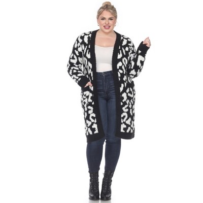 PS Leopard Print Open Front High Pile Fleece  Coat - White Mark