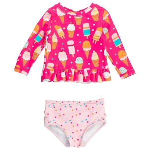 RuffleButts Girls UPF50+ Long Sleeve Rash Guard Bikini - 1 of 4