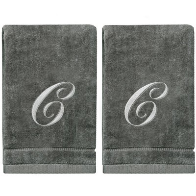 Creative Scents Gray Fingertip Monogrammed Towels Silver Embroidered