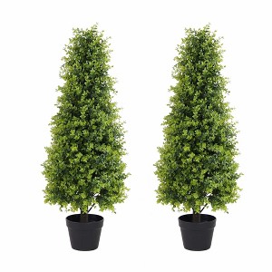 poetree Artificial Boxwood Cone Topiary Tree in Pot 2-Pack Fake Tree Indoor & Outdoor Faux Plants Decor - 1 of 4