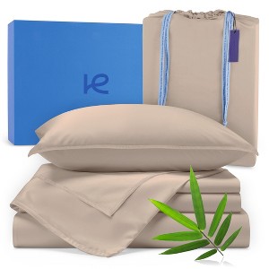 Kickoff Home Viscose from Bamboo Sheets Set 300 Thread Count 100% Organic Bamboo Viscose Cooling Bedding Sheets Hot Sleepers, Flat, Fitted, Pillowcase - 1 of 4