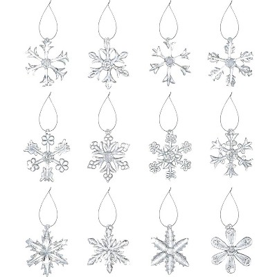 4E's Novelty 12 Pack Glass Snowflake Ornaments - Handcrafted Clear Icy Christmas Decorations, Sparkling Glass Ornaments for Your Christmas Tree.