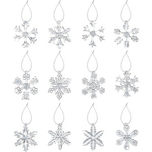 4E's Novelty 12 Pack Glass Snowflake Ornaments - Handcrafted Clear Icy Christmas Decorations, Sparkling Glass Ornaments for Your Christmas Tree. - 1 of 4