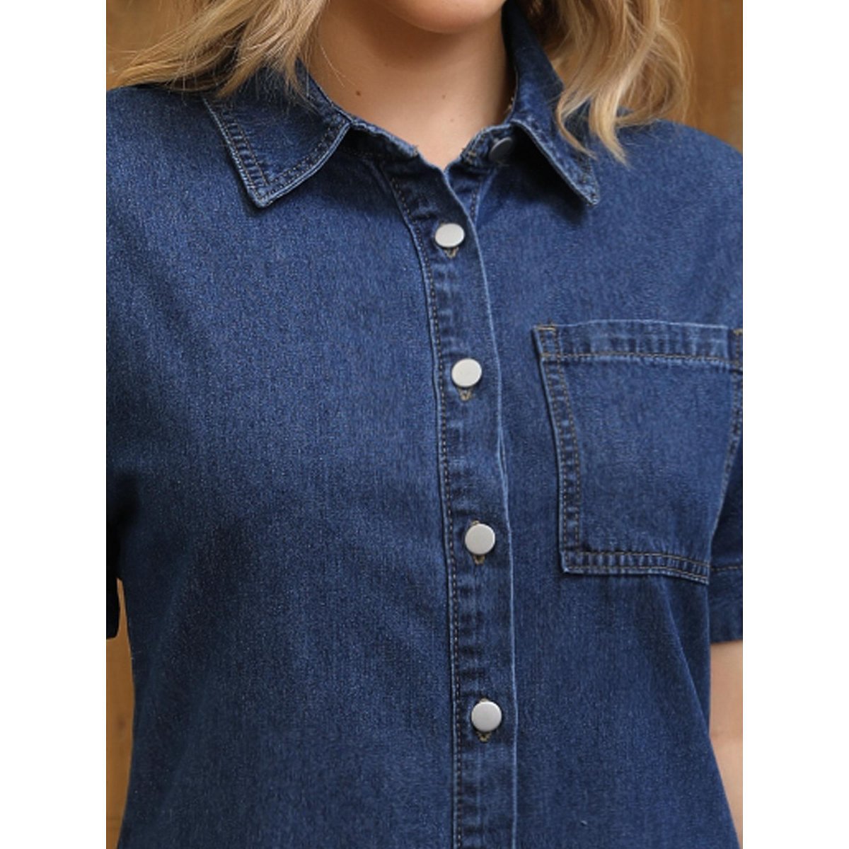 Женские платья INSPIRE CHIC Women's Denim Button Front Frayed Hem Collared Short Sleeve Jean Shirt Dress X-Large Dark Blue — фото 5