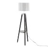 Compass Mid-Century Modern Floor Lamp with Shelf in Black Wood, Silver Metal and Grey Linen by LumiSource - 4 of 4