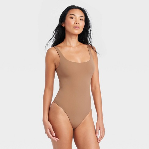 Forever 21 Women's One-Shoulder Cami Bodysuit in Nude Large
