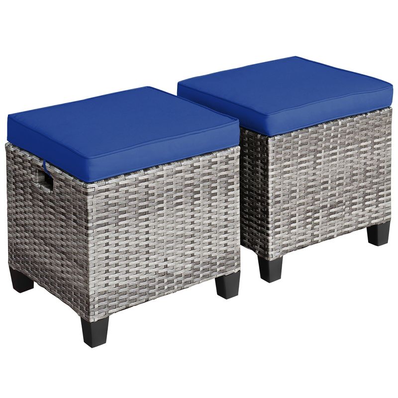 Costway 2PCS Patio Rattan Cushioned Ottoman Seat  Foot Rest Table, 3 of 11
