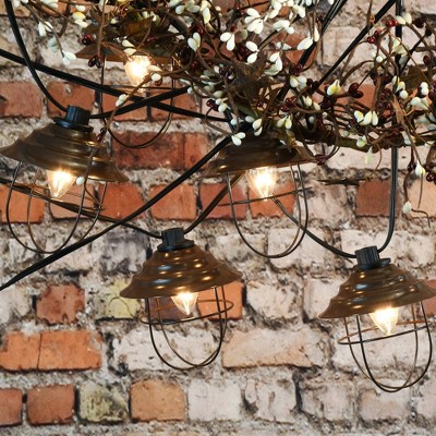 Bronze Metal Cage Electric Outdoor String Lights with Incandescent Bulbs