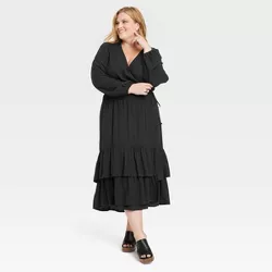 Women's Plus Size Long Sleeve Wrap Dress - Knox Rose™ Black 4X