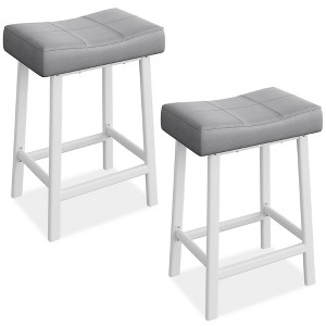 EcoSummer Counter Height Bar Stools Set of 2, 24" PU Leather Saddle Barstools with Heavy-Duty Metal Legs, Thick Cushioned Seats for Dining Room - 1 of 4