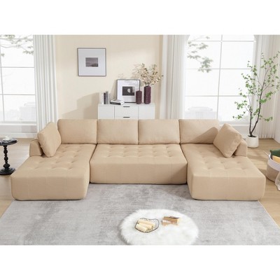 GDFStudio Belor 138.5" Transitional 6-Seater U-shaped Mesh Upholstered Modular Sofa