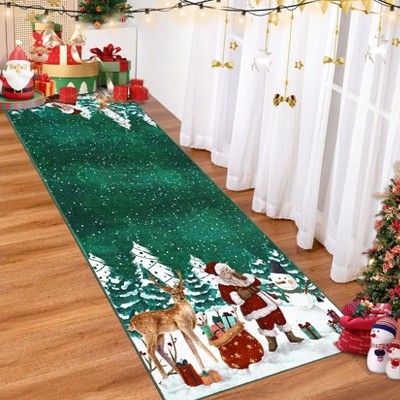 Area Rugs Merry Christmas Soft Washable Santa Claus Deer Christmas Tree Snowman Non Slip Foldable Holiday Decor Carpet