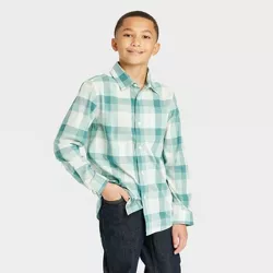 Boys' Button-Down Long Sleeve Woven Shirt - Cat & Jack™ Green/Cream XS