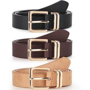 Pack 3 Women Belts for Jeans Pants, Fashion Gold Buckle 