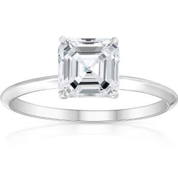 Pompeii3 2Ct Asscher Solitaire Moissanite Engagement Ring in White Yellow or Rose Gold