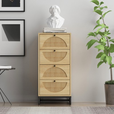 Arina Farmhouse Natural Rattan Vertical 4 drawers Dresser - Maison Boucle