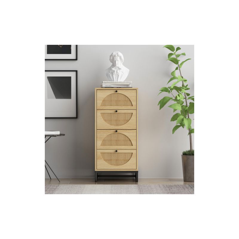 Arina Farmhouse Natural Rattan Vertical 4 With Deep Drawers Dresser-The Pop Maison, 3 of 8
