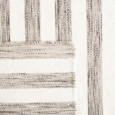 Ivory and Brown Wool Flat Woven Square Area Rug