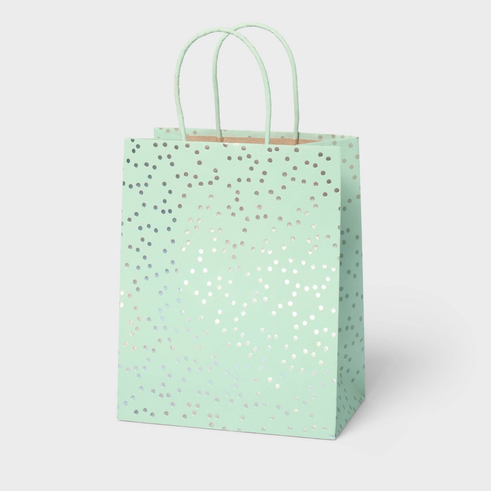 Silver Dots Mint Small Gift Bag - Spritz™: Polka Dots, Classic Patterns, All Occasions, Paper, 9.75" x 7.75" x 4.75"