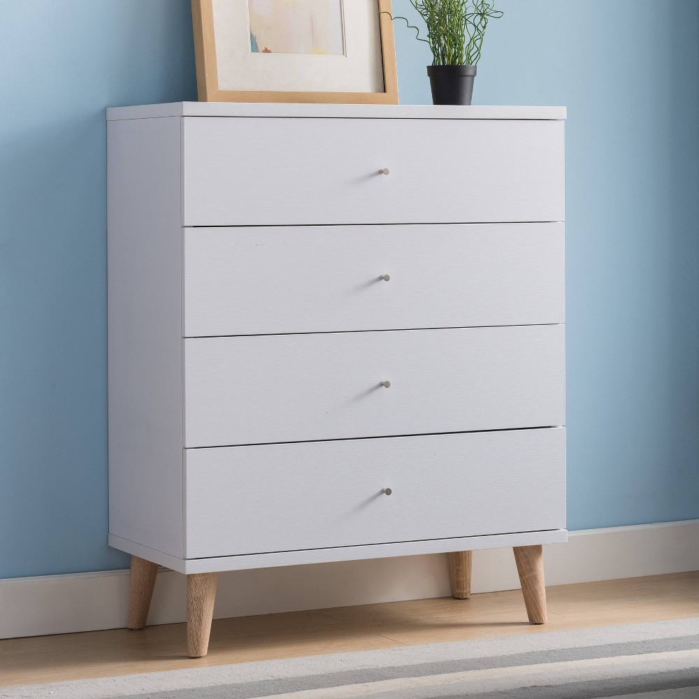24/7 Shop At Home Retreat Mid-Century 4 Drawer Chest: Modern Storage for Bedroom, Includes Anti-Tip Hardware