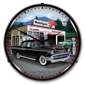Collectable Sign & Clock | 1957 Chevy Mobilgas LED Wall Clock Retro/Vintage, Lighted - 1 of 4
