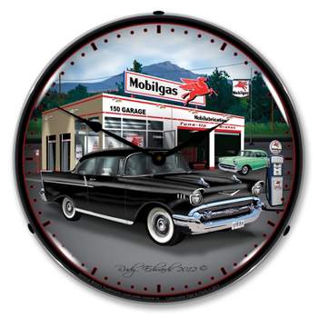 Collectable Sign & Clock | 1957 Chevy Mobilgas LED Wall Clock Retro/Vintage, Lighted