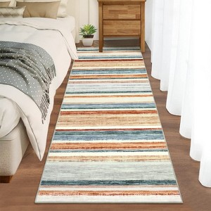 Modern Striped Area Rug Machine Washable Rug Stain Resistant Indoor Carpet - 1 of 4
