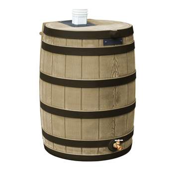 Good Ideas RW40-DR-KHA Rain Wizard 40 Gallon Plastic Outdoor Home Rain Water Storage Collection Barrel Drum with Brass Spigot, Khaki