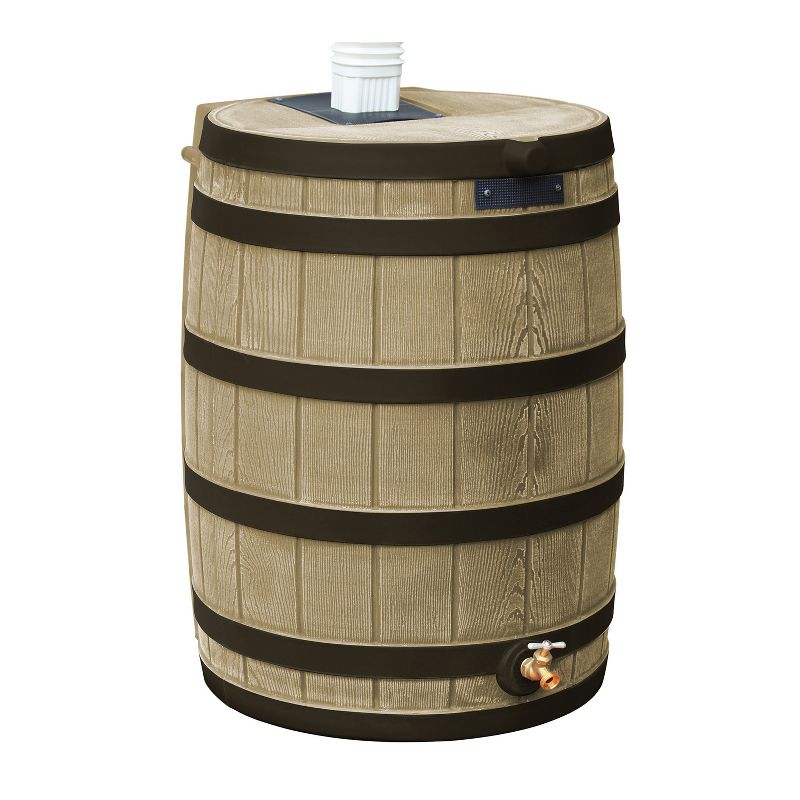 Good Ideas RW40-DR-KHA Rain Wizard 40 Gallon Plastic Outdoor Home Rain Water Storage Collection Barrel Drum with Brass Spigot, Khaki, 1 of 7