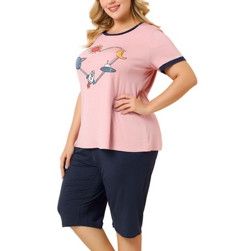 Agnes Orinda Womens Plus Size Short Sleeve Lounge Set Heart Pattern  Sleepwears Pajamas Set : Target