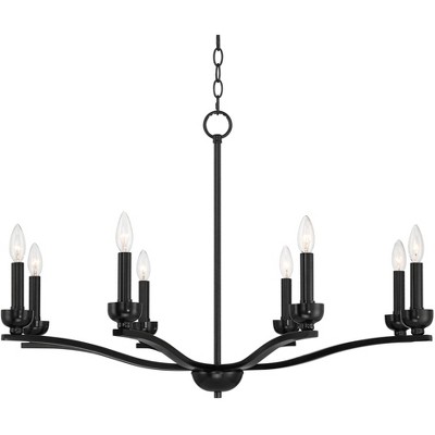 Franklin Iron Works Norwell Semi Gloss Black Chandelier 35 3/4" Wide Modern Industrial Candle 8-Light Fixture for Dining Room