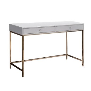 Royal Hampton 47 Inch Desk Console Table, 2 Drawers, Metal Frame, White, Gold - 1 of 4