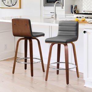 Bekrvio 26"/29" Swivel Bar Stools Set of 1/2, Faux Leather Upholstered Counter Chairs with Wood Legs, Mid-Century Seating for Kitchen Island - 1 of 4