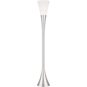 Possini Euro Design Piazza Modern Torchiere Floor Lamp 72 1/2" Tall Brushed Nickel Metal Frosted White Glass Shade for Living Room Bedroom Office Home - 1 of 4