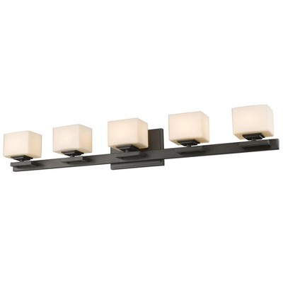 Cuvier 5-Bulb Damp Rated Vanity Light with Square Glass Shades - Contemporary Style